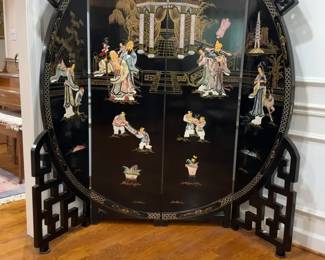 Black Lacquer Round Panel Room Divider 