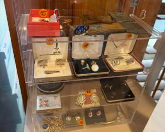 Vintage costume jewelry, cufflinks and belt buckles