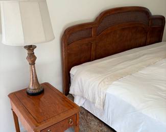 Side table and lamp and KING Headboard by Thomasville - king mattress set also available - very good condition!