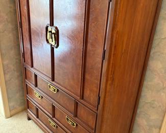 Tall Dresser/Armoire by Thomasville - burled wood with bamboo styling and brass hardware