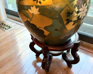 Large Asian planter on stand