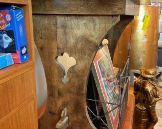 Antique folk art style wood table (30” tall x 36” x 26”) $336 + tax
