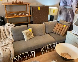 Charcoal gray and beige 3 piece sectional sofa (length=13’ height of seat=17” height of back=31” depth=64”) $1400 + tax