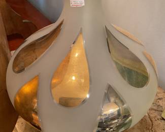Large glass table lamp with gold leaf drip 1950s (41” tall) $105 + tax