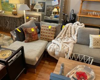Charcoal gray and beige 3 piece sectional sofa (length=13’ height of seat=17” height of back=31” depth=64”) $1400 + tax