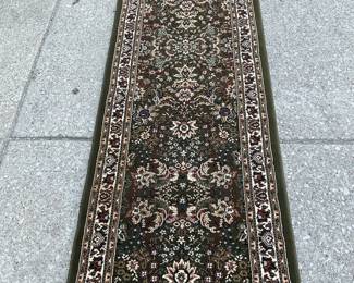 Olive green patterned runner rug (92”x 27”)