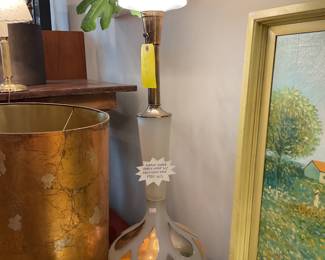 Large glass table lamp with gold leaf drip 1950s (41” tall) $105 + tax