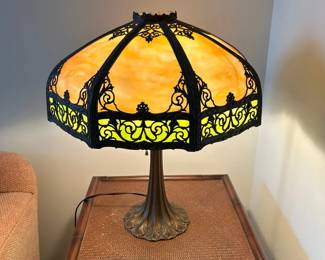 Ornate Carved Glass Slag Lamp