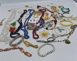 Costume Jewelry Pins, Rhinestone Bracelets, Cloissone Necklaces