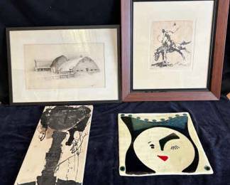 4 Piece Art Lot Including Work By Edward Borien Borje Skohg