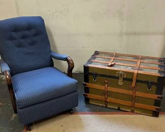 Vintage Rocking Chair With Old Chest