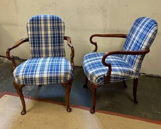 Vintage Upholstered Blue Plaid Chairs