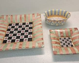 Mackenzie Childs Torquay Large Dish, Small Dish And Bowl