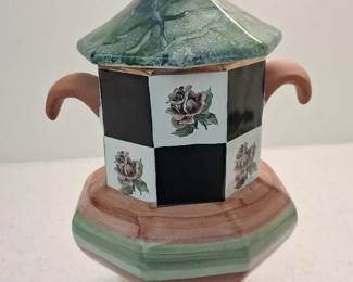 Mackenzie Childs Palm And Devon Clay Lidded Jar