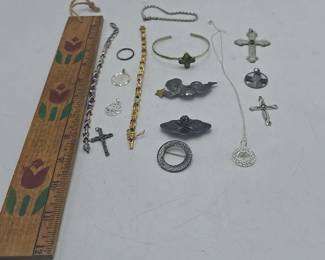 Sterling Silver Pins, Bracelets And Medals