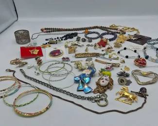 Costume Jewelry Pins. Bracelets, Necklaces, Victorian Watch Fobs And CUFF Links