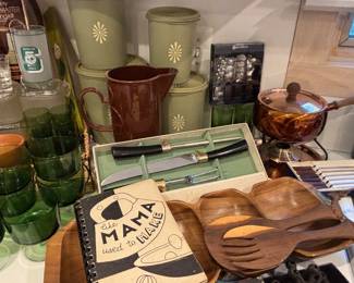 Vintage Canister Sets, Wooden Kitchen Utensils 