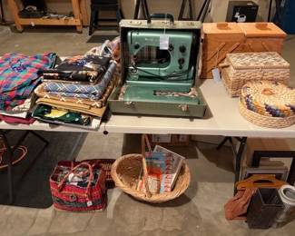 Vintage Husqvarna sewing machine, just serviced, runs well, and sewing supplies