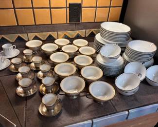 Lenox demitasse and bouillon cups with sterling holders