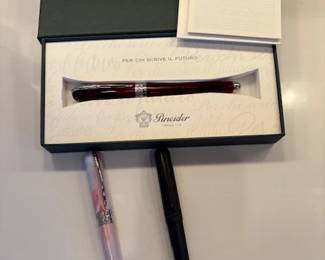 Pineider Avatar Red Wine (in box), Angel Skin, and UR matte black