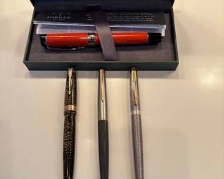 Parker Duofold Classic Big Red (in box), vintage vacumatic, 45, and 75 Cisle sterling with 14K nib