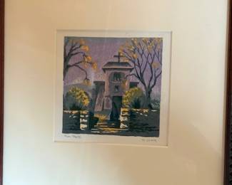 Willard Clark 'San Miguel Mission' woodcut print, printed by Ryan Clark 26/48 III