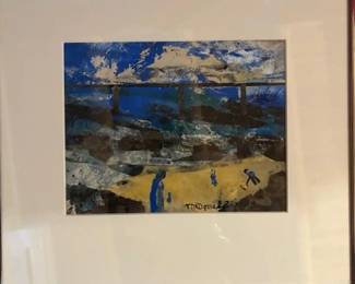 Marjorie McDonald (American 1898 - 1995) 'Black Rock Cove' oil/paper collage, 1984