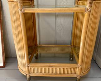 Vintage rattan bamboo style bar cart. 