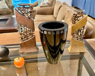  Sasaki Ward Bennett glass vase, Orient Flume glass peach. 