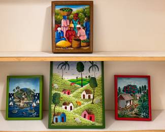 Haitian oil paintings including painting on top: Yvon Jean-Pierre Oil on Panel. 