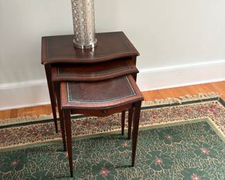 Stacking Tables with Leather inlay
