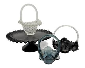 Fenton Ruffled Baskets And Glass Cake Stand