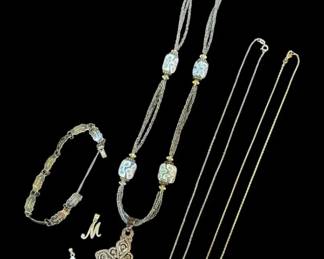 Sterling Silver Bracelet, Necklaces, Pendants 55.28g Total