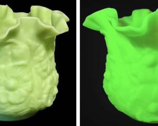 Ruffled Fenton Uranium Glass Poppy Flower Vase