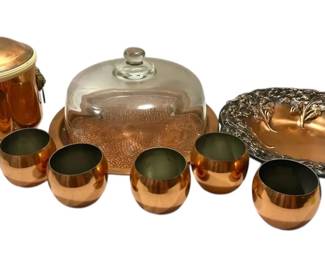 Copper Ice Bucket, Cake Stand, Serving Dish Cups