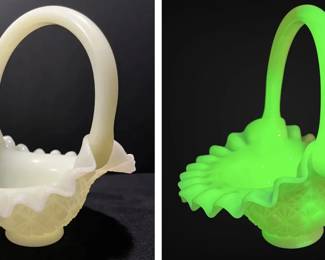 Olde Virginia Glass By Fenton Custard Uranium Glass Basket