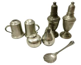Pewter Salt Pepper Shakers and Salt Spoon