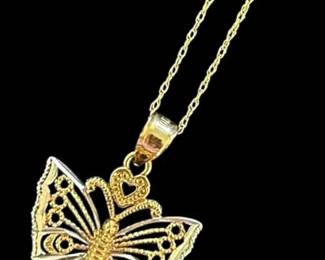 10k Gold TwoToned Butterfly Necklace 1.76g