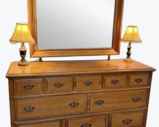 Bassett Furniture Wooden Dresser and Mirror