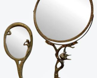  007 Art Nouveau Handheld Mirror Made in Italy Bird on Branch Vanity Mirror
