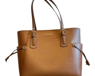  009 Michael Kors Brown Pebbled Leather Voyager Purse with COA