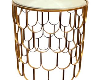  010 Gold Toned Metal Fish Scale Side Table with Mirror Top 