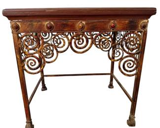 Vintage Metal Side Table with Wooden Top
