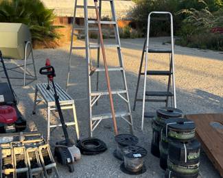 ladders, a bench, so many outdoor items