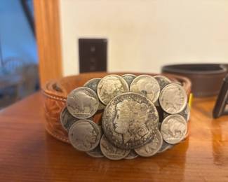 Buffalo nickel ~ silver dollar belt buckle