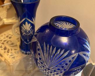 Vintage Cobalt Blue Bohemian Czech rose bowl