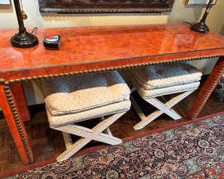Statement Console Table with Pair of X-Base Benches    W 60" D 18.5" H 30.5"