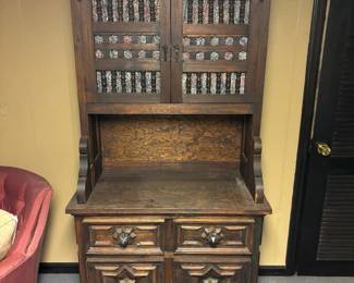 Vintage Spanish Revival Carved Hutch H 69.5" W 36.5" D 20"