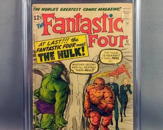 Fantastic Four #12, 1st Meeting Of The Fantastic Four And The Incredible Hulk, Rick Jones And Thunderbolt Ross Appearance, Marvel Comics Mar 1963, CGC Graded 2.0 