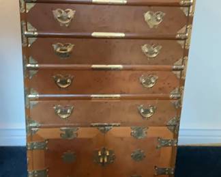 007 Vintage Korean Burl Elm Brass Chest